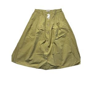 Madewell Women's Green A-Line Button-Front Pintuck Midi Skirt Size 12 NWT